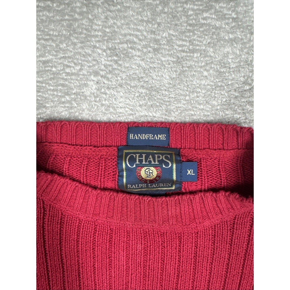 Ralph Lauren Chaps‎ Vintage 100% Wool Cable-Knit Crewneck Sweater Red Size XL - Picture 6 of 9